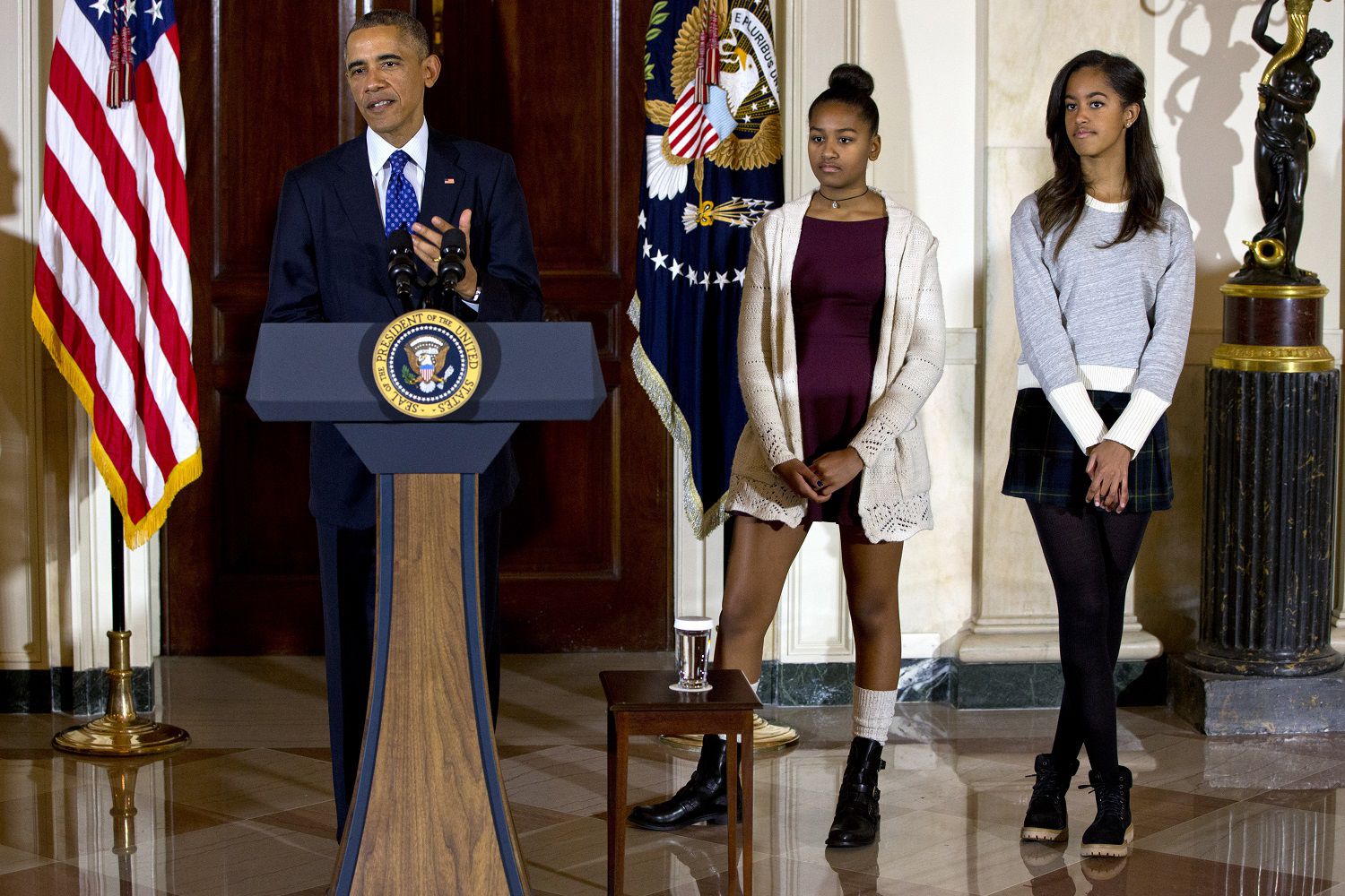 Barack, Malia and Sasha Obama, 2014
